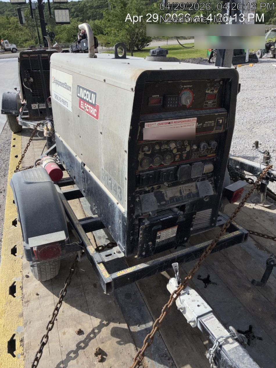 2019 Lincoln Electric Vantage 322 Welder Ready-Pak 3, Two wheel trailer, Fender and Light kit, Cable Rack