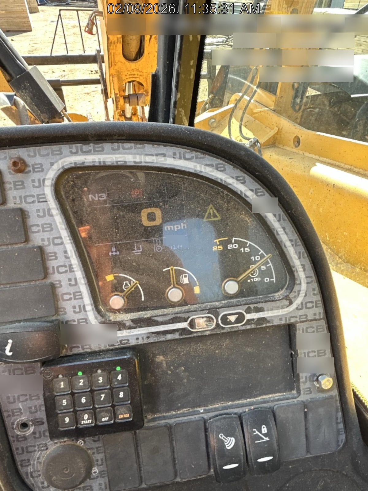 2019 JCB 510-56 Open ROPS, 74 HP, Solid Tires, Worklights, Beacon, Aux Hydraulics, Lifting Eye w/72" Carriage/60" Forks