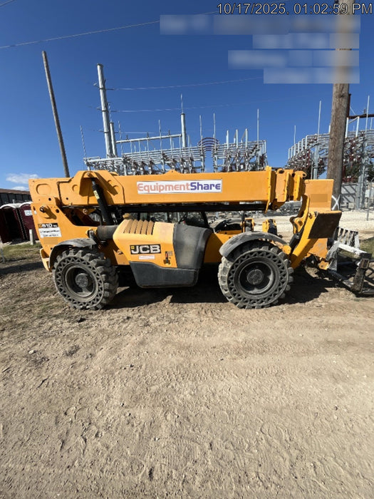 2019 JCB 510-56 Open ROPS, 74 HP, Solid Tires, Worklights, Beacon, Aux Hydraulics, Lifting Eye 66" Carriage/60" Forks