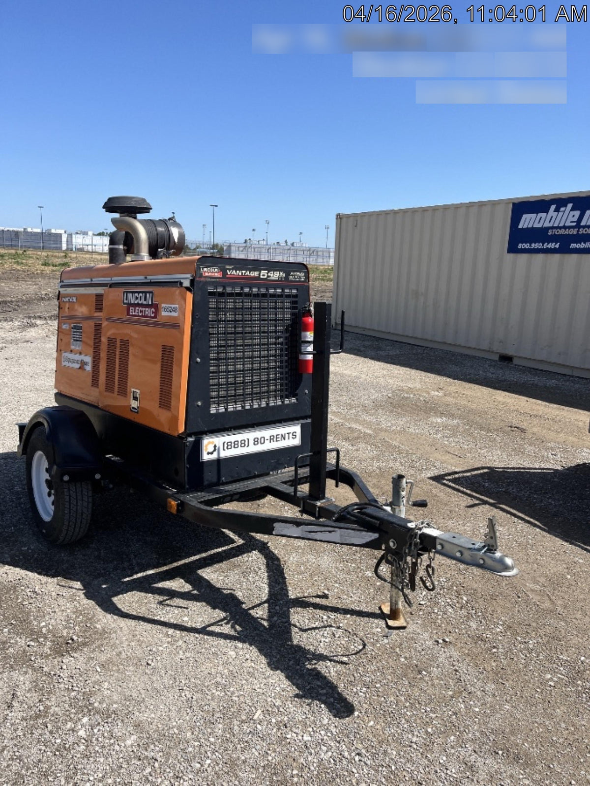 2021 Lincoln Electric Vantage 549X Ready Pak 3, ORANGE (includes trailer, cable rack, fender light kit)