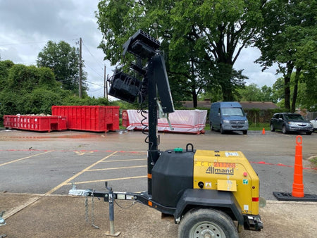 2022 Allmand NLV3GR (4) LED Light Fixture 350W, 23' Vertical Mast, 3kW Prime, Towable, Deep Sea L401, Leveling Jacks, Yanmar T4F 5.8hp