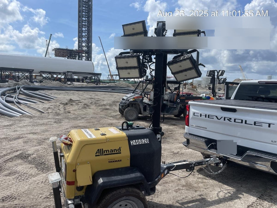 2022 Allmand NLV3GR (4) LED Light Fixture 350W, 23' Vertical Mast, 3kW Prime, Towable, ES Decals, T3
