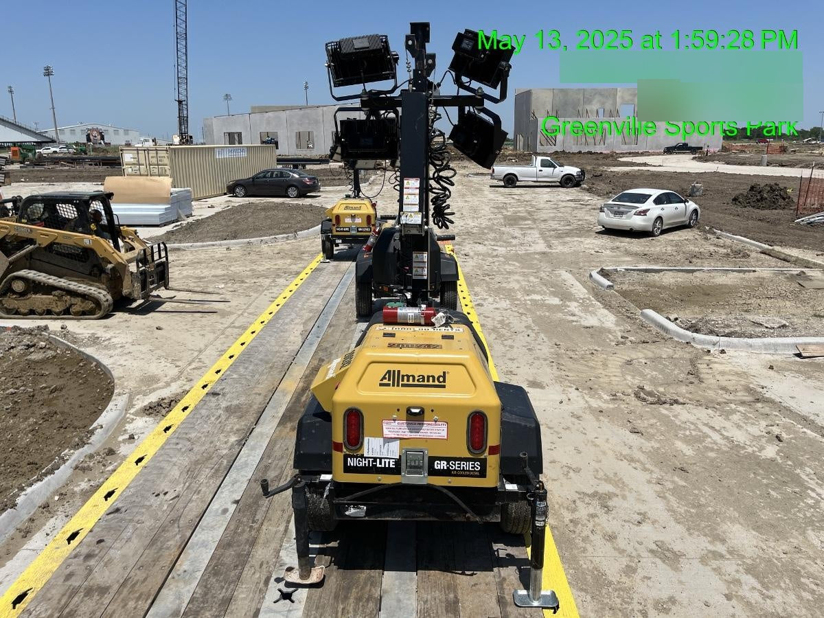 2022 Allmand NLV3GR (4) LED Light Fixture 350W, 23' Vertical Mast, 3kW Prime, Towable, Deep Sea L401, Leveling Jacks, Yanmar T4F 5.8hp