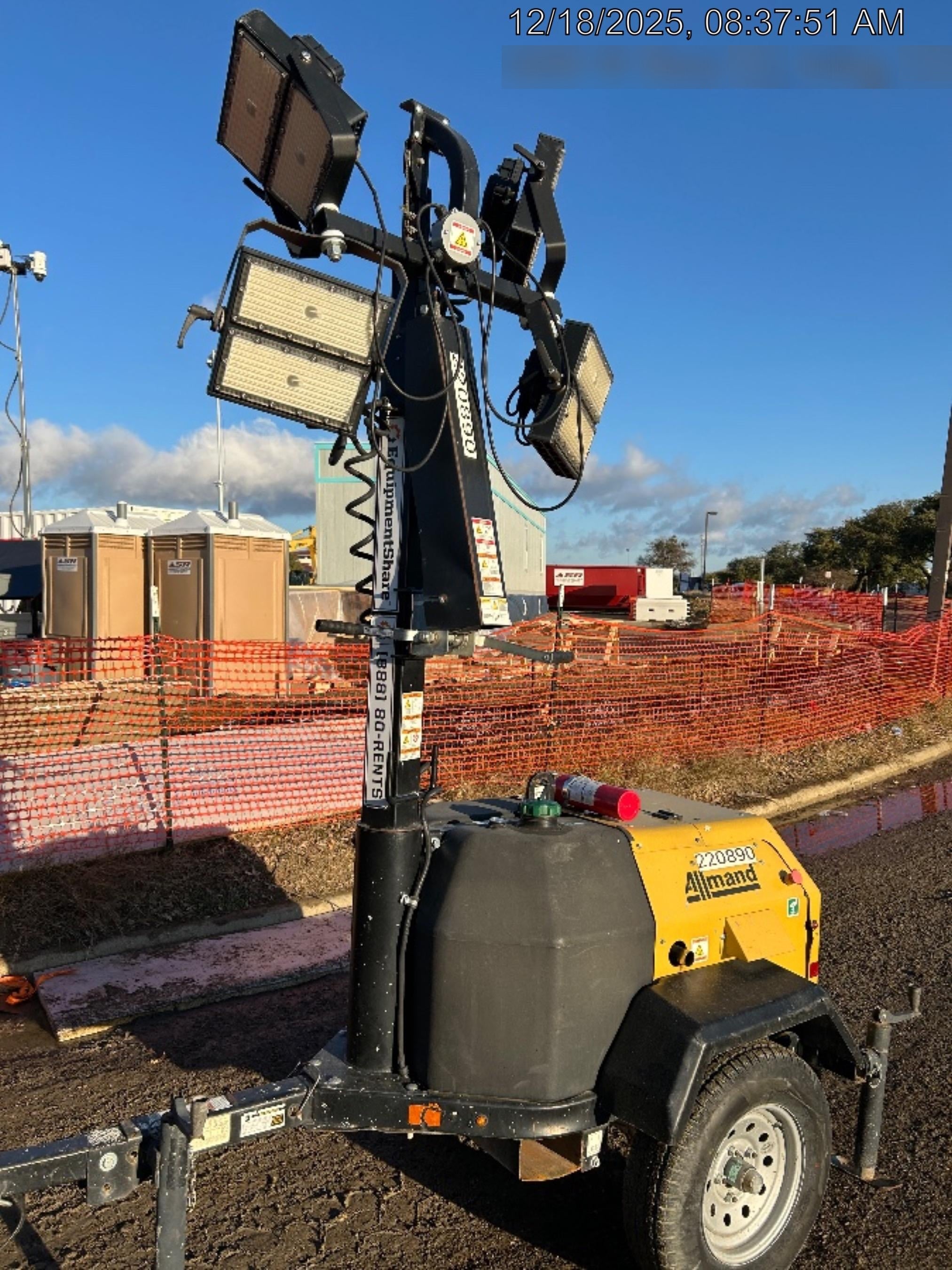 2022 Allmand NLV3GR (4) LED Light Fixture 350W, 23' Vertical Mast, 3kW Prime, Towable, Deep Sea L401, Leveling Jacks, Yanmar T4F 5.8hp