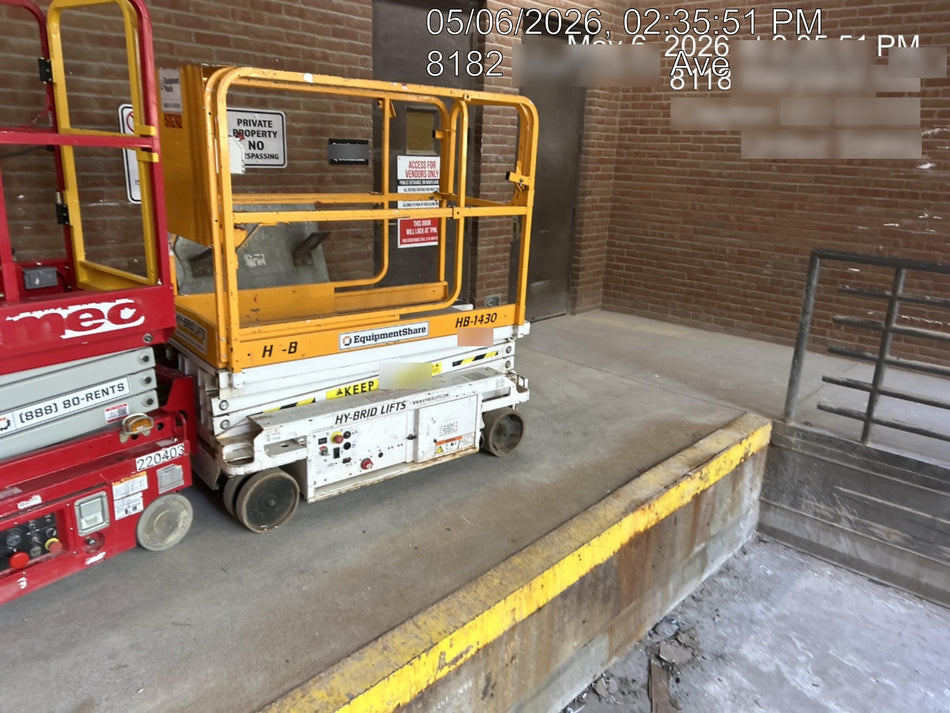 Custom Equipment HB-1430 Hy-Brid Scissor Lift
Platform capacity up to 670 lbs
Working height up to 20 ft
Weighs under 1,700 lbs
Non-marking wheels