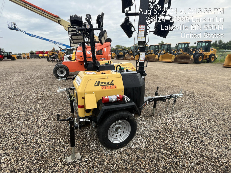 2022 Allmand NLV3GR (4) LED Light Fixture 350W, 23' Vertical Mast, 3kW Prime, Towable, Deep Sea L401, Leveling Jacks, Yanmar T4F 5.8hp