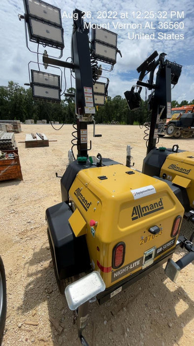 2022 Allmand NLV3GR (4) LED Light Fixture 350W, 23' Vertical Mast, 3kW Prime, Towable, Deep Sea L401, Leveling Jacks, Yanmar T4F 5.8hp