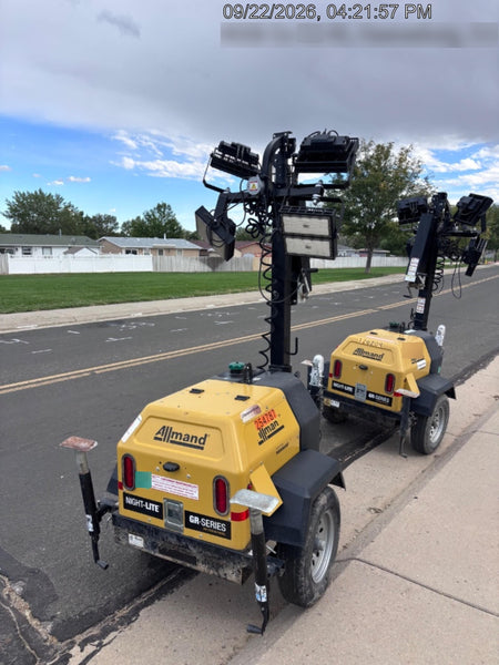 2022 Allmand NLV3GR (4) LED Light Fixture 350W, 23' Vertical Mast, 3kW Prime, Towable, ES Decals, T3