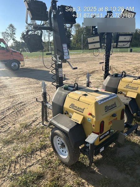 Allmand NLV3GR (4) LED Light Fixture 350W, 23' Vertical Mast, 3kW Prime, Towable, Deep Sea L401, Leveling Jacks, Yanmar T4F 5.8hp