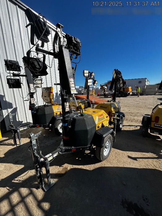 2021 Allmand NLV3GR (4) LED Light Fixture 350W, 23' Vertical Mast, 3kW Prime, Towable, Deep Sea L401, Leveling Jacks, Yanmar T4F 5.8hp