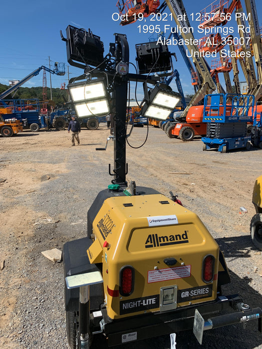 2021 Allmand NLV3GR (4) LED Light Fixture 350W, 23' Vertical Mast, 3kW Prime, Towable, Deep Sea L401, Leveling Jacks, Yanmar T4F 5.8hp