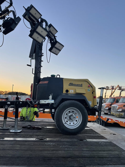 2022 Allmand NLV3GR (4) LED Light Fixture 350W, 23' Vertical Mast, 3kW Prime, Towable, Deep Sea L401, Leveling Jacks, Yanmar T4F 5.8hp