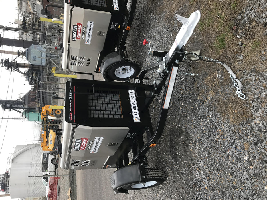 2019 Lincoln Electric Vantage 322 Welder Ready-Pak 3, Two wheel trailer, Fender and Light kit, Cable Rack