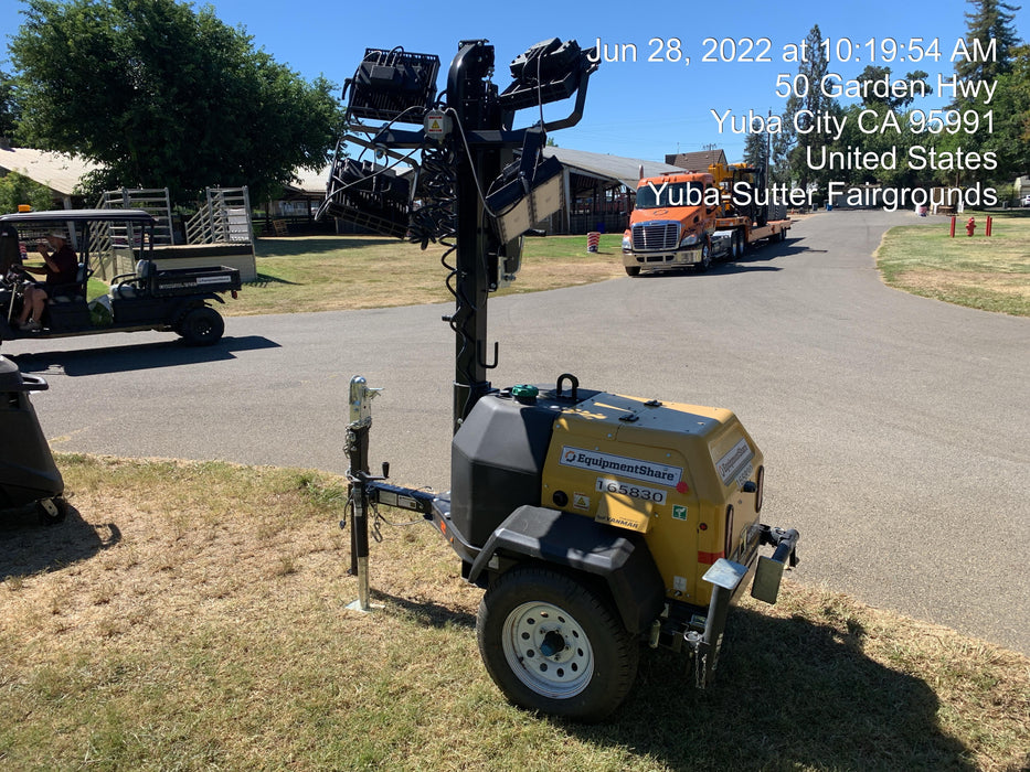 2021 Allmand NLV3GR (4) LED Light Fixture 350W, 23' Vertical Mast, 3kW Prime, Towable, Deep Sea L401, Leveling Jacks, Yanmar T4F 5.8hp