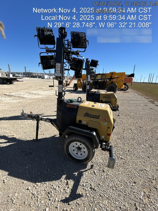 2022 Allmand NLV3GR (4) LED Light Fixture 350W, 23' Vertical Mast, 3kW Prime, Towable, Deep Sea L401, Leveling Jacks, Yanmar T4F 5.8hp