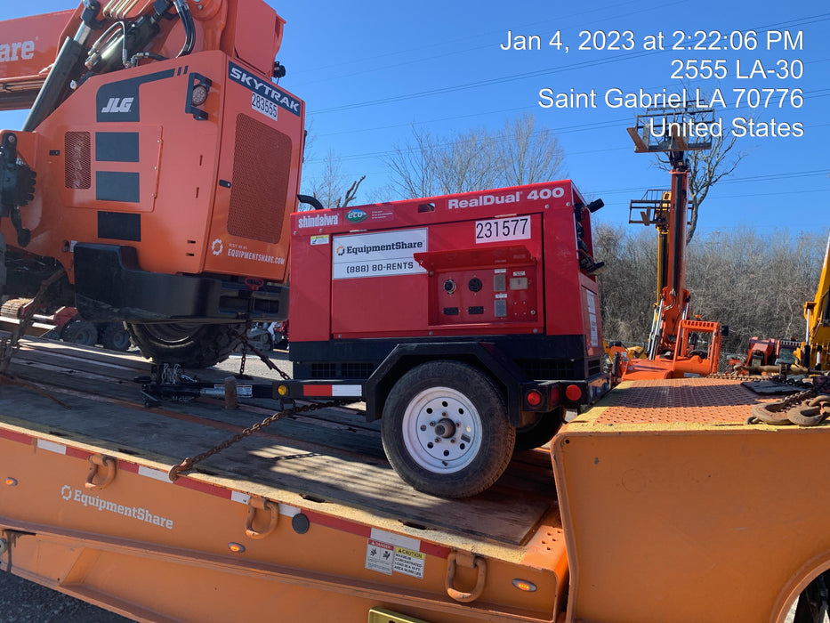 2022 Shindaiwa DGW400MDL Kubota D902 Engine, 23 HP, Dual Op Welder, Wire, Arc, Droop Stick, Tig, and CC Stick Functionality, Simulphase, 3 Phase and 1 Phase Gen Output, Single Axle NB Trlr, Slr Trckl Chrg 12V 12W, Fire Ext