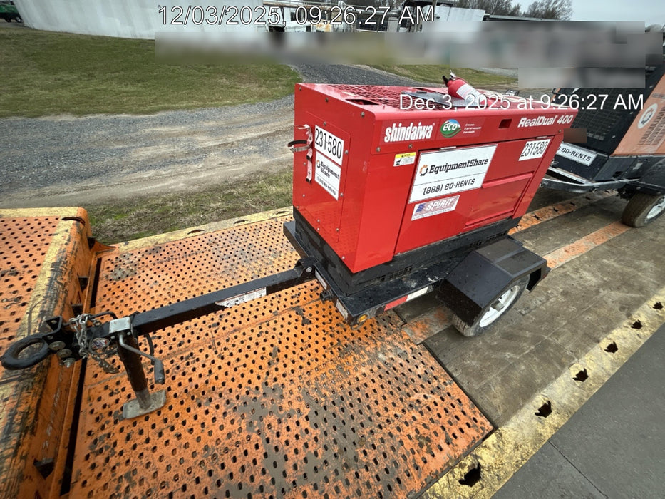 2022 Shindaiwa DGW400MDL Kubota D902 Engine, 23 HP, Dual Op Welder, Wire, Arc, Droop Stick, Tig, and CC Stick Functionality, Simulphase, 3 Phase and 1 Phase Gen Output, Single Axle NB Trlr, Slr Trckl Chrg 12V 12W, Fire Ext