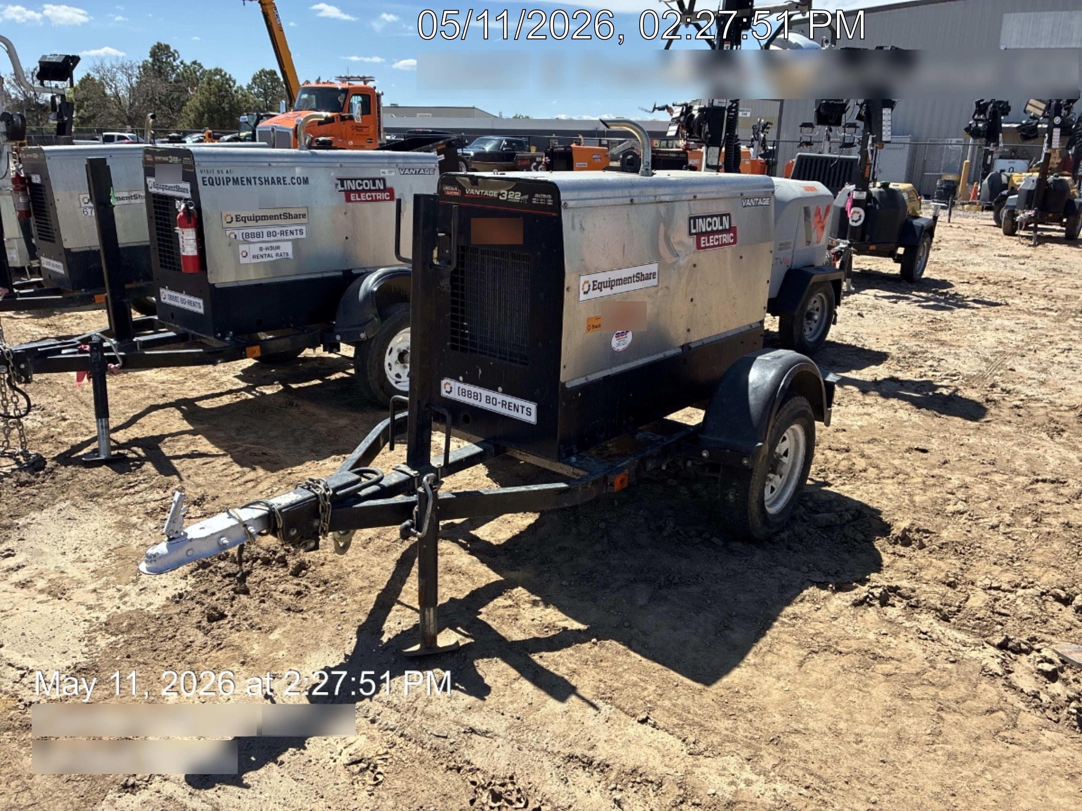2019 Lincoln Electric Vantage 322 Ready-Pak 3, Two Wheel Trailer, Fender and Light Kit, Cable Rack