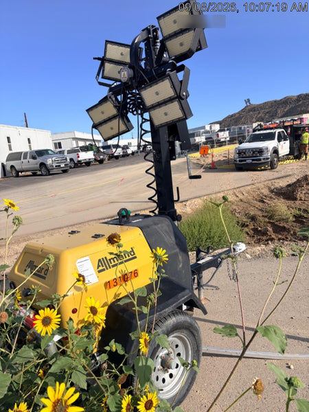 2021 Allmand NLV3GR (4) LED Light Fixture 350W, 23' Vertical Mast, 3kW Prime, Towable, Deep Sea L401, Leveling Jacks, Yanmar T4F 5.8hp