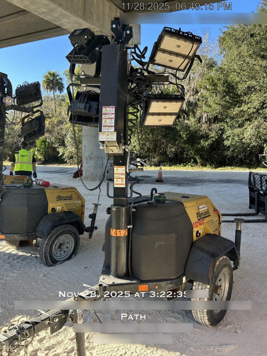 2021 Allmand NLV3GR (4) LED Light Fixture 350W, 23' Vertical Mast, 3kW Prime, Towable, Deep Sea L401, Leveling Jacks, Yanmar T4F 5.8hp