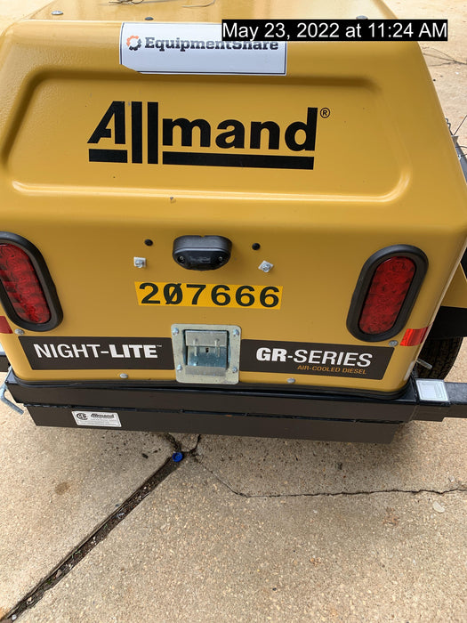 2022 Allmand NLV3GR (4) LED Light Fixture 350W, 23' Vertical Mast, 3kW Prime, Towable, Deep Sea L401, Leveling Jacks, Yanmar T4F 5.8hp