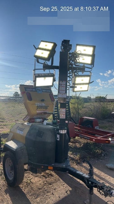 2022 Allmand NLV3GR (4) LED Light Fixture 350W, 23' Vertical Mast, 3kW Prime, Towable, Deep Sea L401, Leveling Jacks, Yanmar T4F 5.8hp