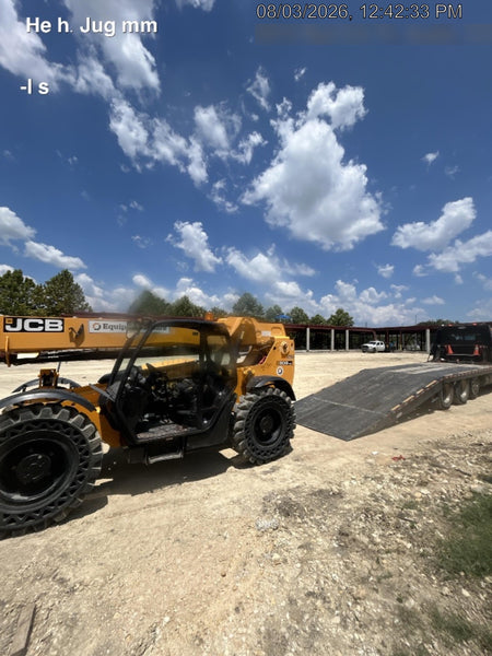 2019 JCB 509-42 74 HP w/Open ROPS, Beacon, Aux Hydraulics, LED Work lights, Solid Tires w/66" Carriage/60" Forks