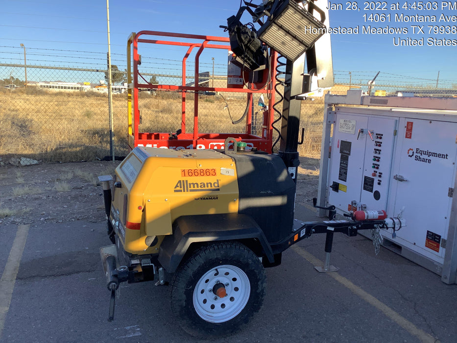 2021 Allmand NLV3GR (4) LED Light Fixture 350W, 23' Vertical Mast, 3kW Prime, Towable, Deep Sea L401, Leveling Jacks, Yanmar T4F 5.8hp