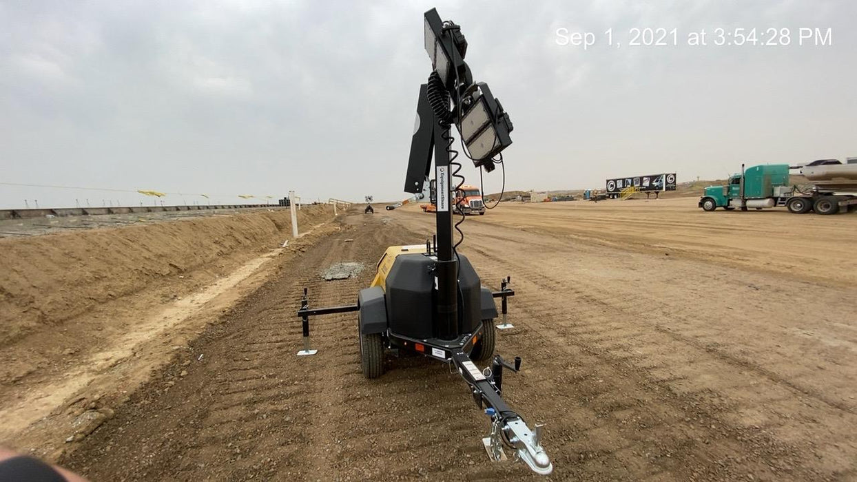 2021 Allmand NLV3GR (4) LED Light Fixture 350W, 23' Vertical Mast, 3kW Prime, Towable, Deep Sea L401, Leveling Jacks, Yanmar T4F 5.8hp