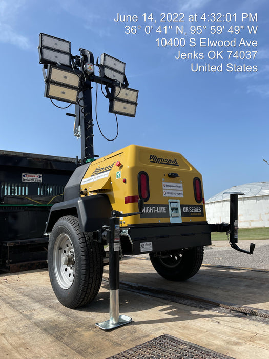 2022 Allmand NLV3GR (4) LED Light Fixture 350W, 23' Vertical Mast, 3kW Prime, Towable, Deep Sea L401, Leveling Jacks, Yanmar T4F 5.8hp
