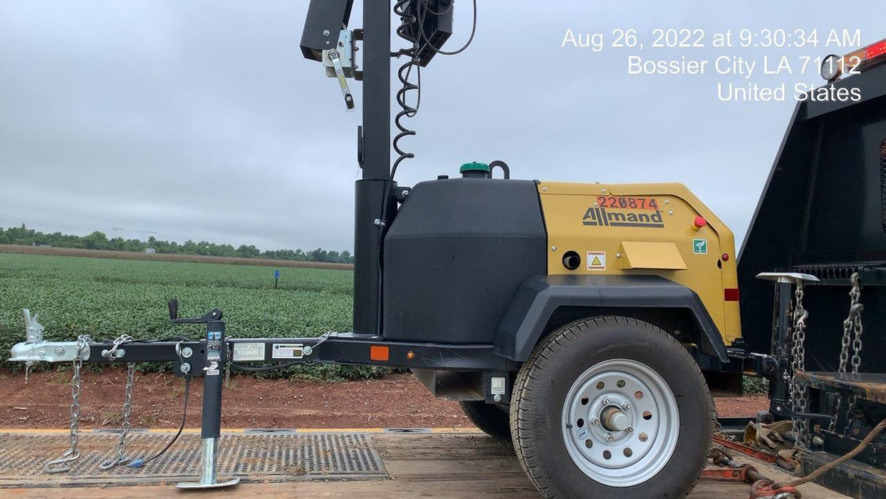 2022 Allmand NLV3GR (4) LED Light Fixture 350W, 23' Vertical Mast, 3kW Prime, Towable, Deep Sea L401, Leveling Jacks, Yanmar T4F 5.8hp