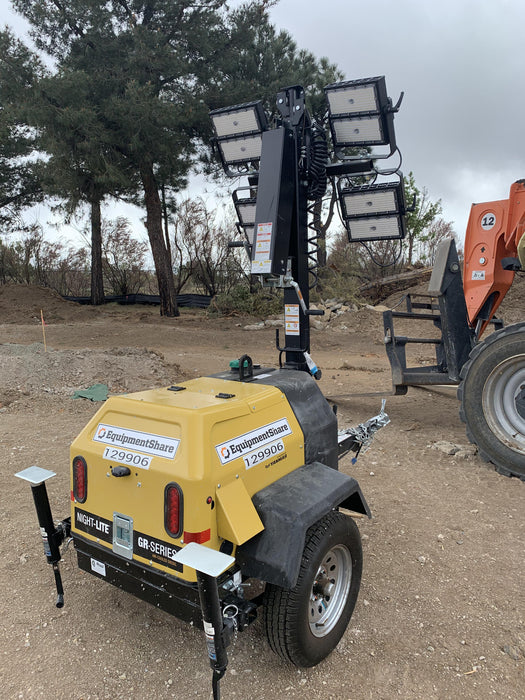 2021 Allmand NLV3GR (4) LED Light Fixture 350W, 23' Vertical Mast, 3kW Prime, Towable, Deep Sea L401, Leveling Jacks, Yanmar T4F 5.8hp