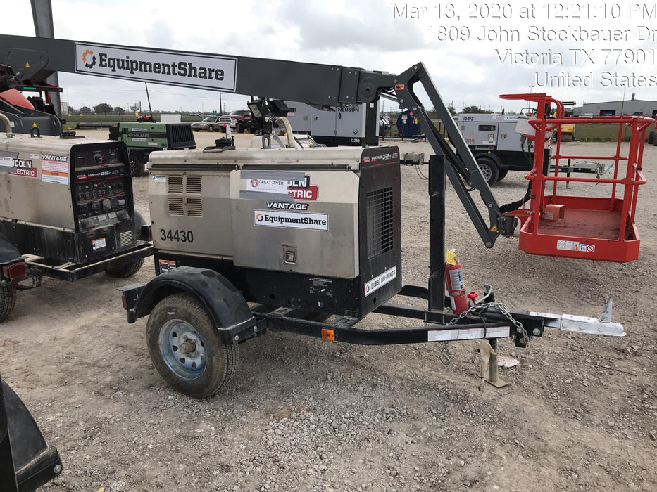 2019 Lincoln Electric Vantage 322 Welder Ready-Pak 3, Two wheel trailer, Fender and Light kit, Cable Rack