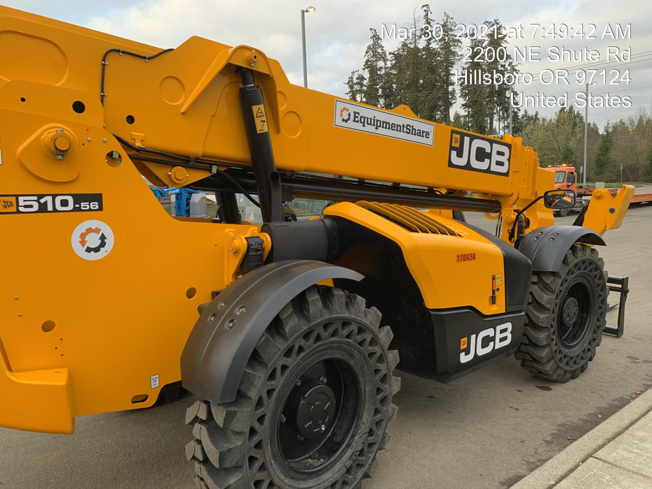 2020 JCB 510-56 Canopy, Solid Tires, Work Lights, Beacon, Aux Hydraulics, Back up Alarm, Lifting Eye, ES Decals