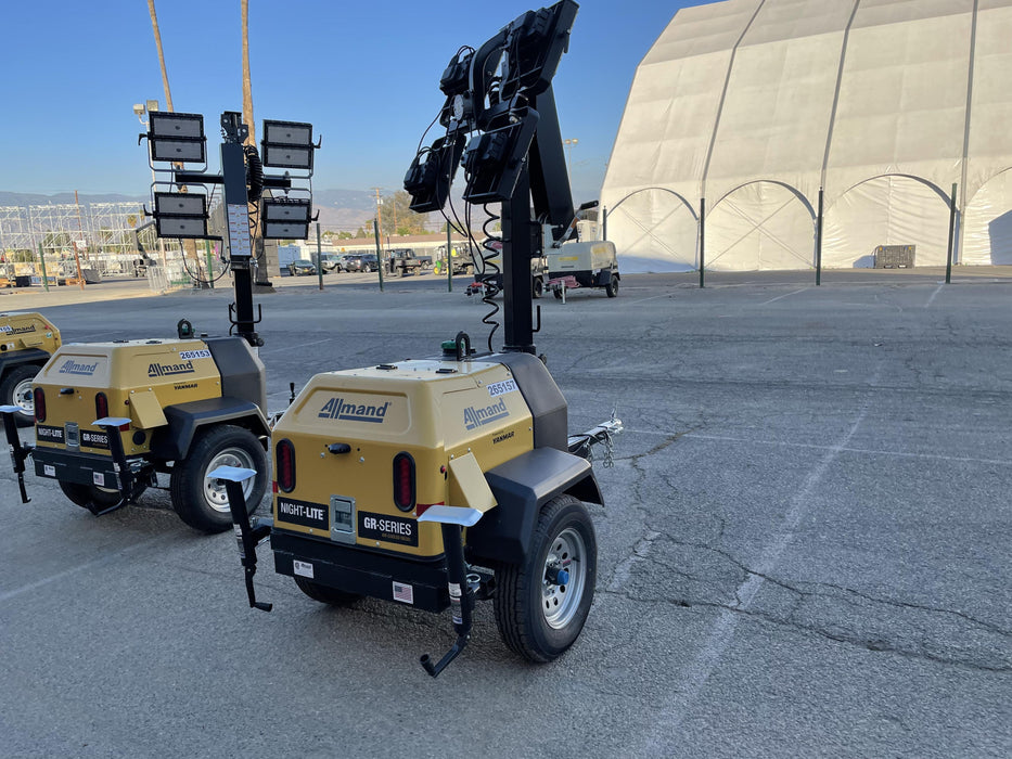 2022 Allmand NLV3GR (4) LED Light Fixture 350W, 23' Vertical Mast, 3kW Prime, Towable, ES Decals, T3