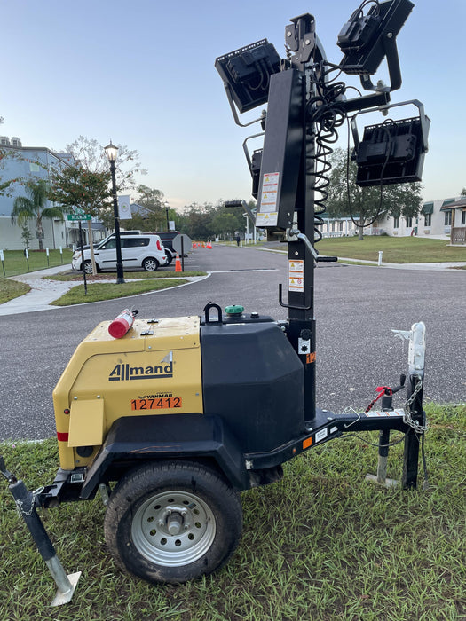 2021 Allmand NLV3GR (4) LED Light Fixture 350W, 23' Vertical Mast, 3kW Prime, Towable, Deep Sea L401, Leveling Jacks, Yanmar T4F 5.8hp