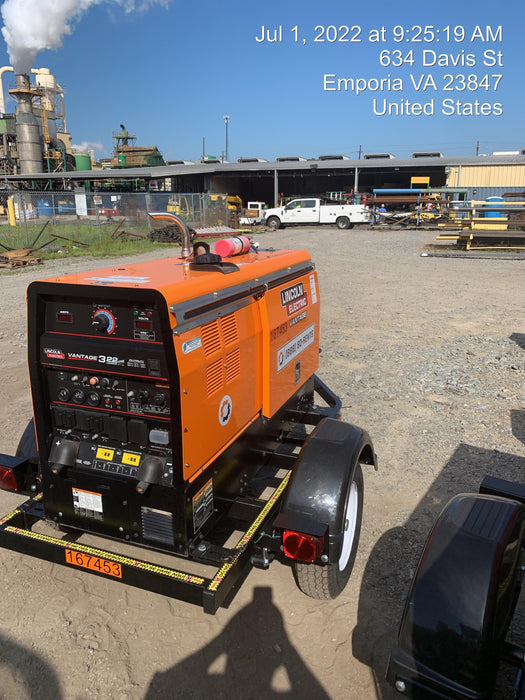 2021 Lincoln Electric Vantage 322 Vantage 322 Ready Pak 3 w/ Decals, ORANGE (includes trailer, cable rack, fender light kit) NO Telematics