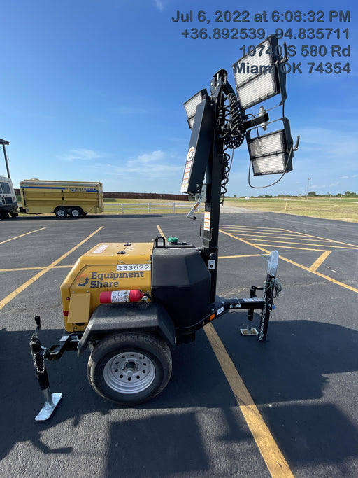 2022 Allmand NLV3GR (4) LED Light Fixture 350W, 23' Vertical Mast, 3kW Prime, Towable, Deep Sea L401, Leveling Jacks, Yanmar T4F 5.8hp