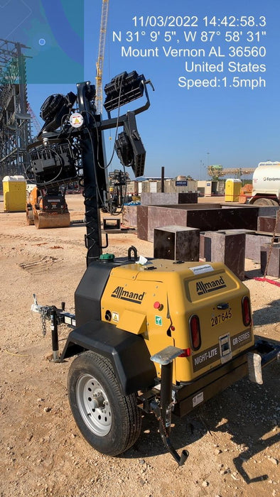 2022 Allmand NLV3GR (4) LED Light Fixture 350W, 23' Vertical Mast, 3kW Prime, Towable, Deep Sea L401, Leveling Jacks, Yanmar T4F 5.8hp