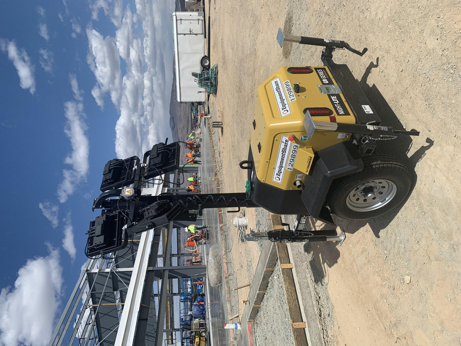 2021 Allmand NLV3GR (4) LED Light Fixture 350W, 23' Vertical Mast, 3kW Prime, Towable, Deep Sea L401, Leveling Jacks, Yanmar T4F 5.8hp