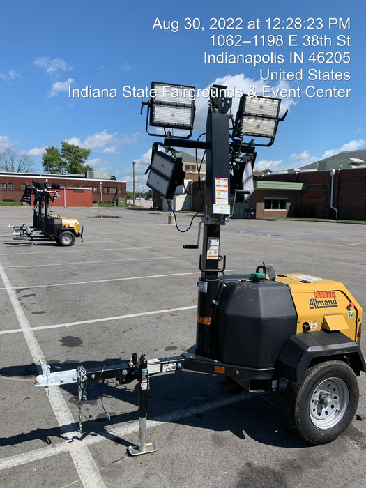 2022 Allmand NLV3GR (4) LED Light Fixture 350W, 23' Vertical Mast, 3kW Prime, Towable, Deep Sea L401, Leveling Jacks, Yanmar T4F 5.8hp