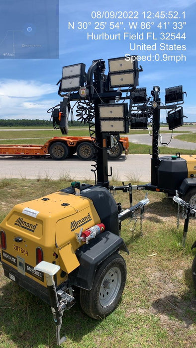 2022 Allmand NLV3GR (4) LED Light Fixture 350W, 23' Vertical Mast, 3kW Prime, Towable, Deep Sea L401, Leveling Jacks, Yanmar T4F 5.8hp