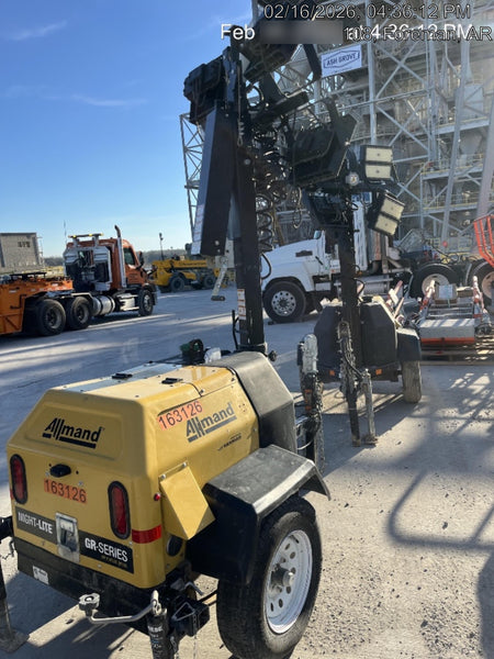 2021 Allmand NLV3GR (4) LED Light Fixture 350W, 23' Vertical Mast, 3kW Prime, Towable, Deep Sea L401, Leveling Jacks, Yanmar T4F 5.8hp