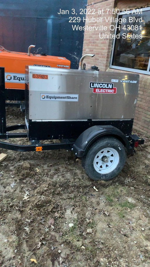 2019 Lincoln Electric Vantage 322 Welder Ready-Pak 3, Two wheel trailer, Fender and Light kit, Cable Rack