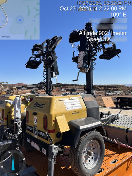 2022 Allmand NLV3GR (4) LED Light Fixture 350W, 23' Vertical Mast, 3kW Prime, Towable, ES Decals, T3