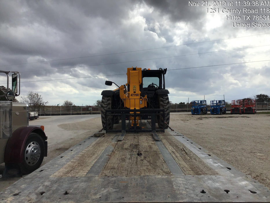 2019 JCB 509-42 74 HP w/Open ROPS, Beacon, Aux Hydraulics, LED Work lights, Solid Tires w/66" Carriage/60" Forks