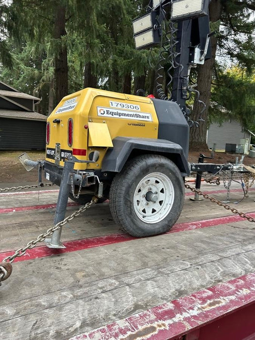 Allmand NLV3GR (4) LED Light Fixture 350W, 23' Vertical Mast, 3kW Prime, Towable, Deep Sea L401, Leveling Jacks, Yanmar T4F 5.8hp