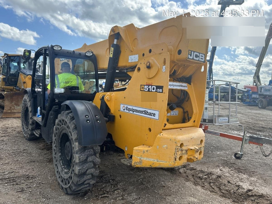 2019 JCB 510-56 74 HP, Beacon, Worklights, Aux Hydraulics, Solid Tires, 60" Carriage/Forks