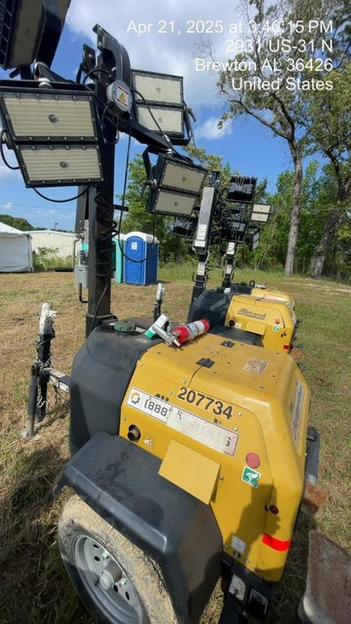 2022 Allmand NLV3GR (4) LED Light Fixture 350W, 23' Vertical Mast, 3kW Prime, Towable, Deep Sea L401, Leveling Jacks, Yanmar T4F 5.8hp