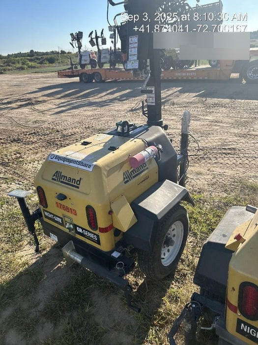 Allmand NLV3GR (4) LED Light Fixture 350W, 23' Vertical Mast, 3kW Prime, Towable, Deep Sea L401, Leveling Jacks, Yanmar T4F 5.8hp